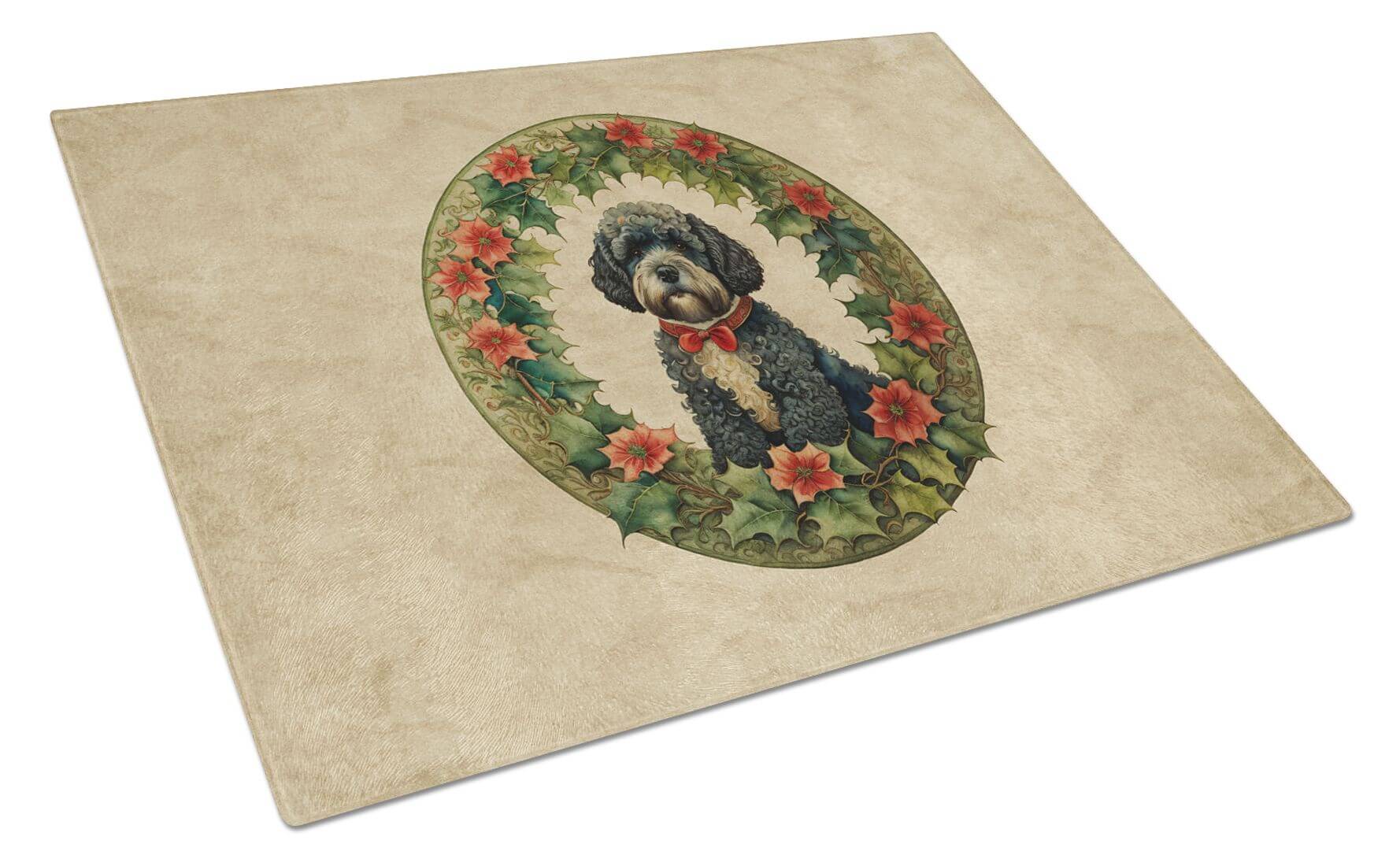 NEW Portuguese Water Dog Christmas Flowers Glass Cutting Board Decorative Tempered Glass Kitchen Cutting and Serving Board Large Size Chopping Board