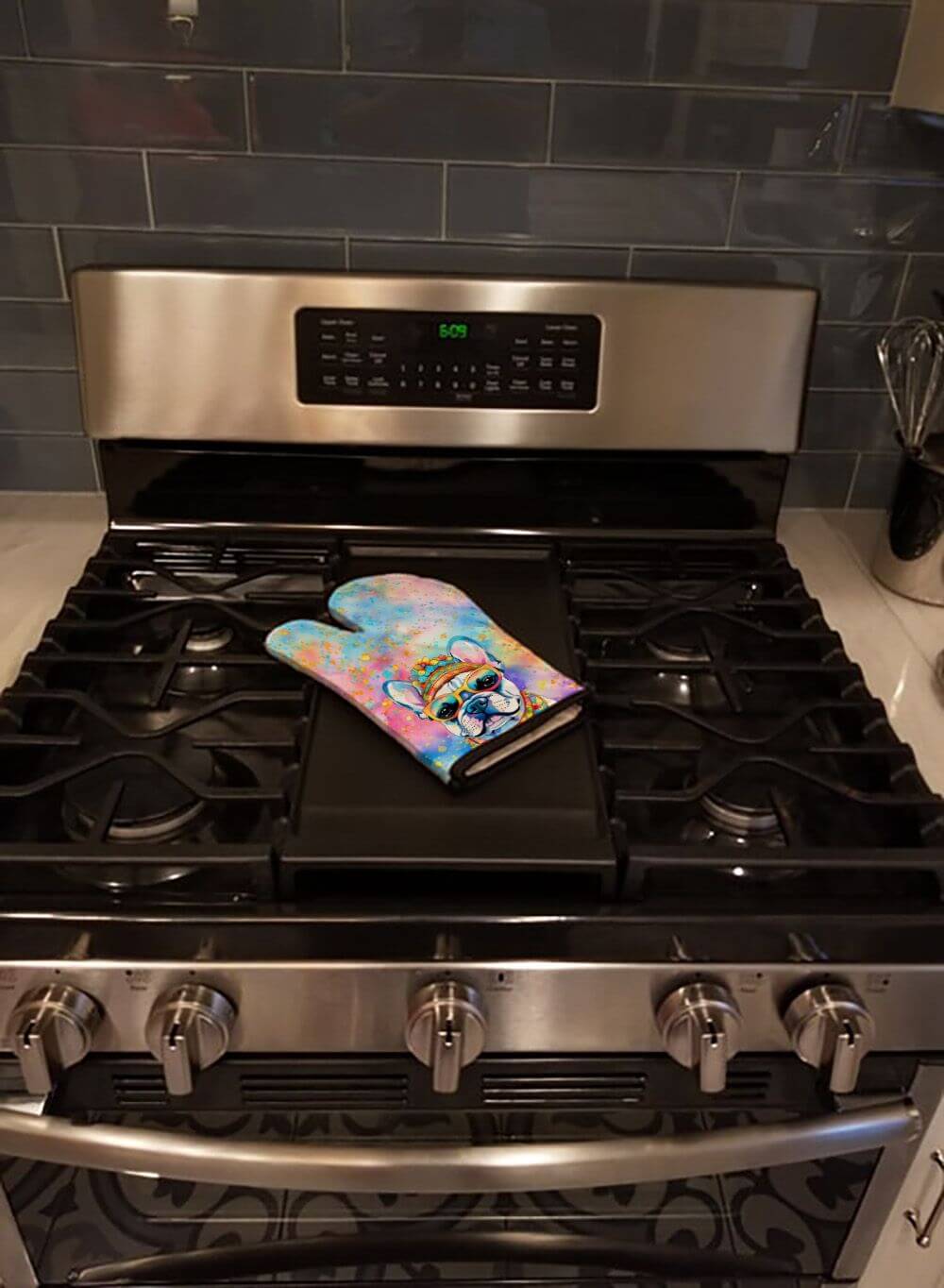French Bulldog Hippie Dawg Oven Mitt Heat Resistant Thick Oven Mitt for Hot Pans and Oven, Kitchen Mitt Protect Hands, Cooking Baking Glove