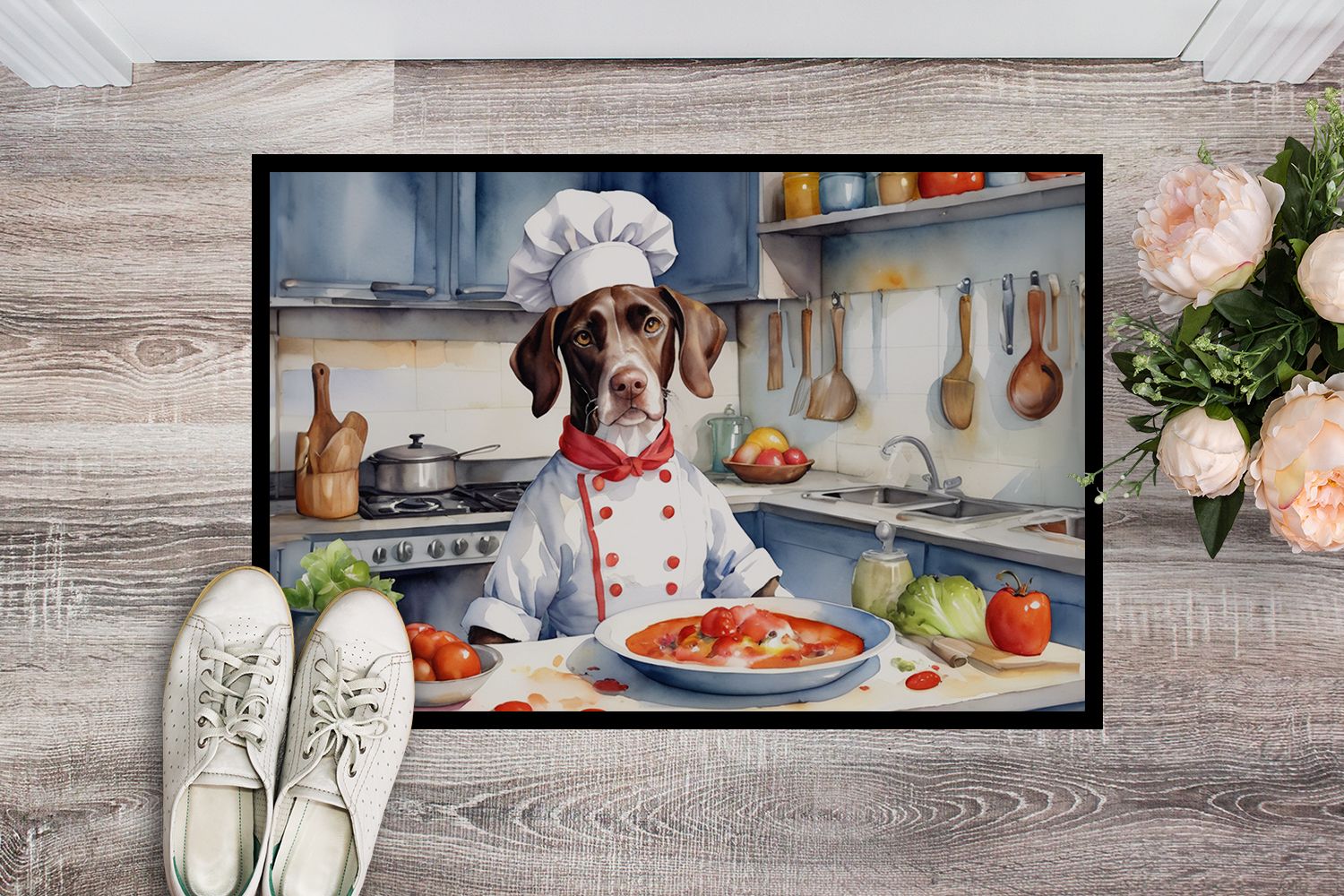 Pointer The Chef Doormat Front Door Mat Indoor Outdoor Rugs for Entryway, Non Slip Washable Low Pile, 24H X 36W