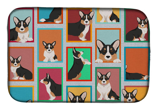 Lots of Tricolor Cardigan Corgi Dish Drying Mat Absorbent Dish Drying Mat Pad for Kitchen Counter Dish Drainer Mat for Countertop, 14 x 21", Multicolor