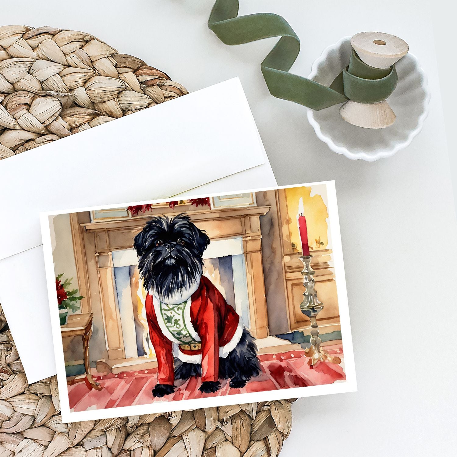 Affenpinscher Christmas Greeting Cards Pack of 8 Blank Cards with Envelopes Whimsical A7 Size 5x7 Blank Note Cards