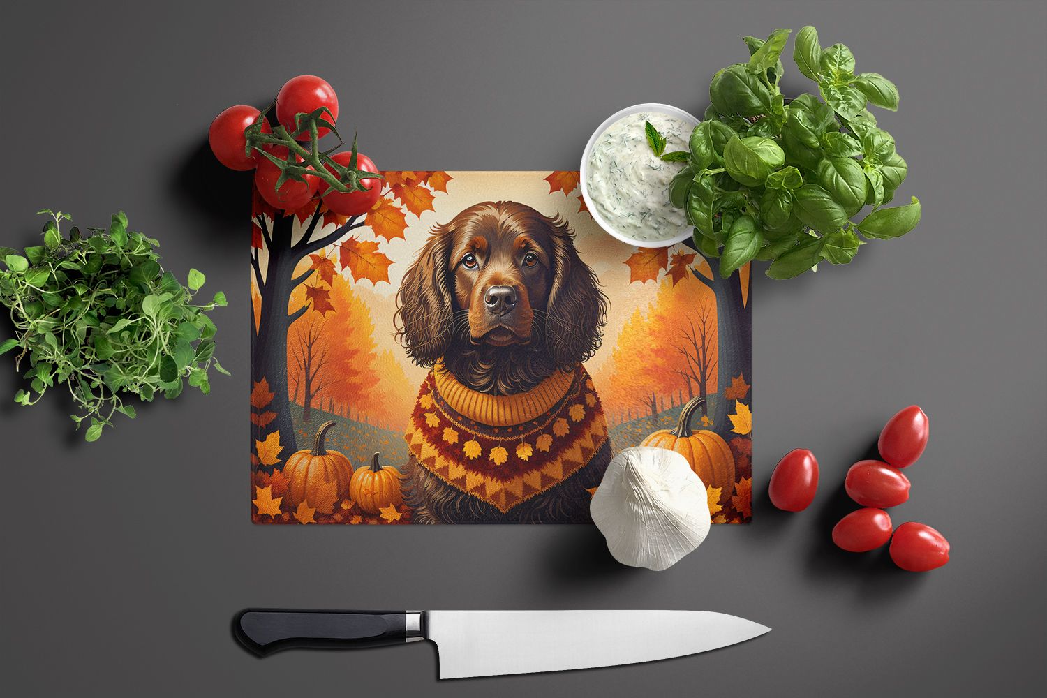 NEW Boykin Spaniel Fall Glass Cutting Board Decorative Tempered Glass Kitchen Cutting and Serving Board Large Size Chopping Board