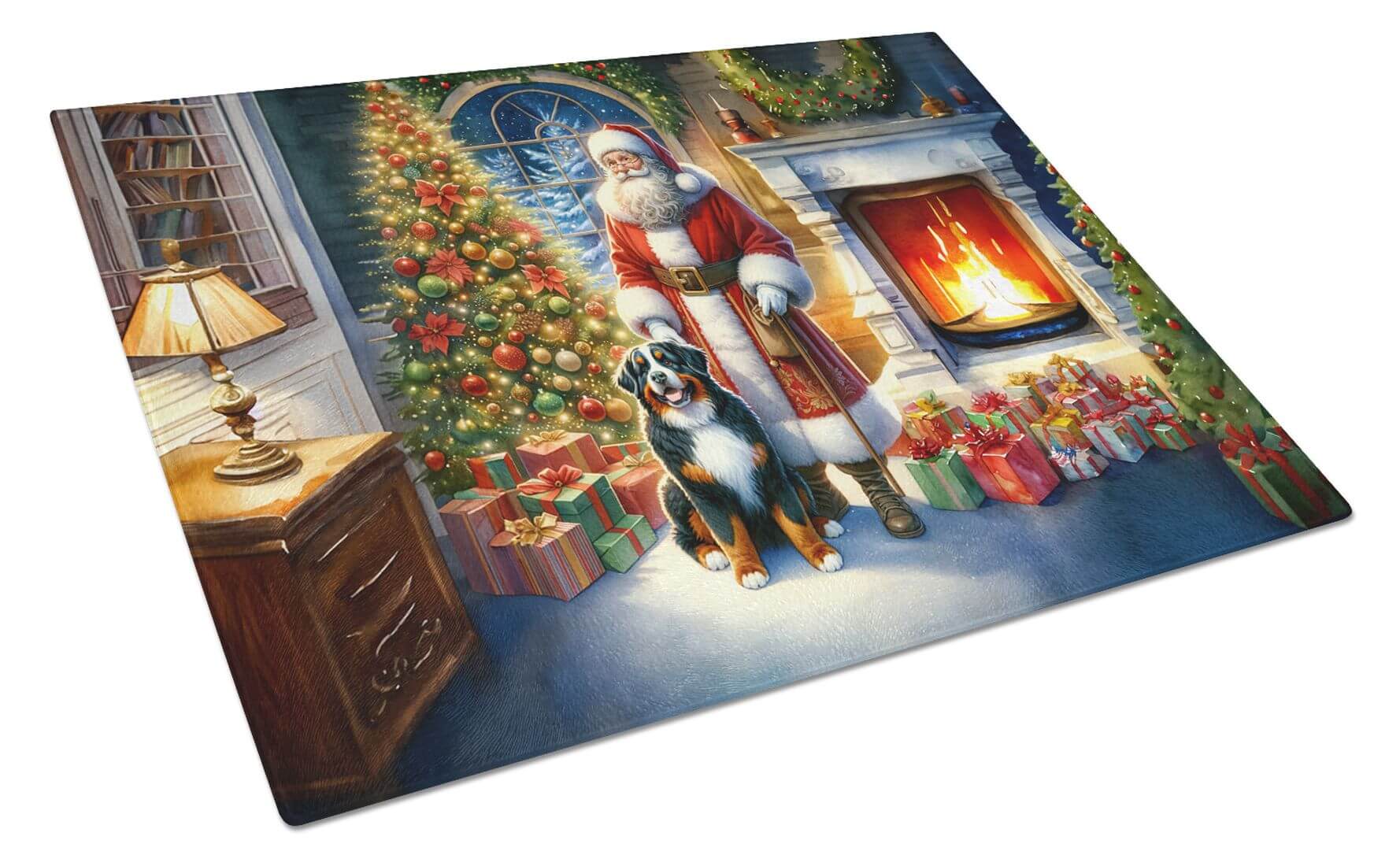 NEW Bernese Mountain Dog and Santa Claus Glass Cutting Board Decorative Tempered Glass Kitchen Cutting and Serving Board Large Size Chopping Board