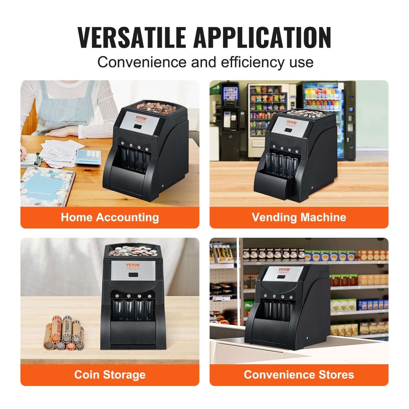VEVOR USD Coin Sorter, Coin Sorter Machine for USD Coin 1¢ 5¢ 10¢ 25¢, Sorts up to 230 Coins/min, Coin Sorter and Wrapper Machine Holds 200 Coins Included 4 Coin Tubes, Black