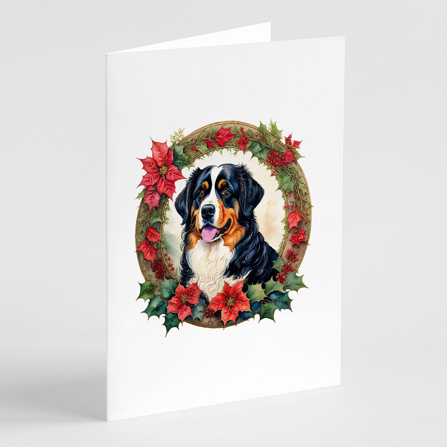 Bernese Mountain Dog Christmas Flowers Greeting Cards Pack of 8 Blank Cards with Envelopes Whimsical A7 Size 5x7 Blank Note Cards