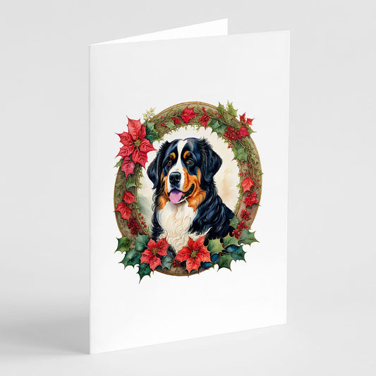 Bernese Mountain Dog Christmas Flowers Greeting Cards Pack of 8 Blank Cards with Envelopes Whimsical A7 Size 5x7 Blank Note Cards
