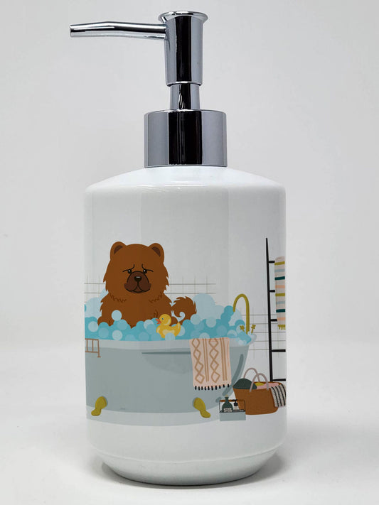 Red Chow Chow in Bathtub Ceramic Soap Dispenser Hand Soap Dispenser Pump Bottles for Bathroom Kitchen, Empty Refillable Liquid Soap Container