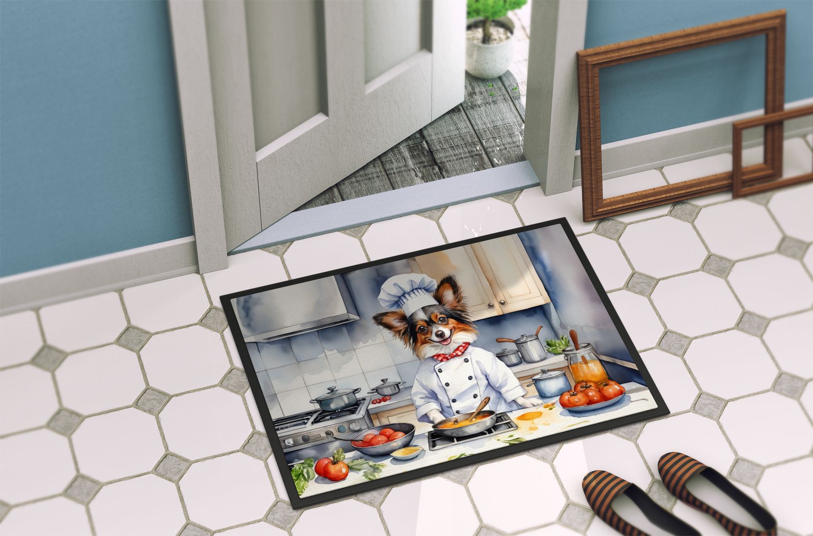 Papillon The Chef Doormat Front Door Mat Indoor Outdoor Rugs for Entryway, Non Slip Washable Low Pile, 24H X 36W