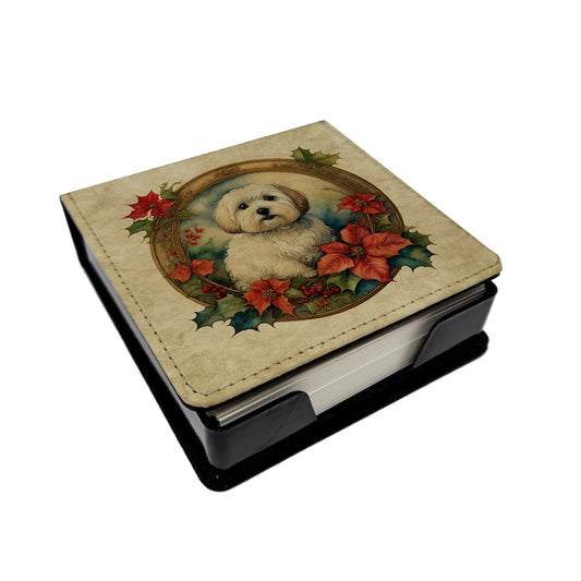 Coton De Tulear Christmas Flowers PU Leather Note Paper Holder with Artist-Designed Cover, Desk Accessory, Office Gift