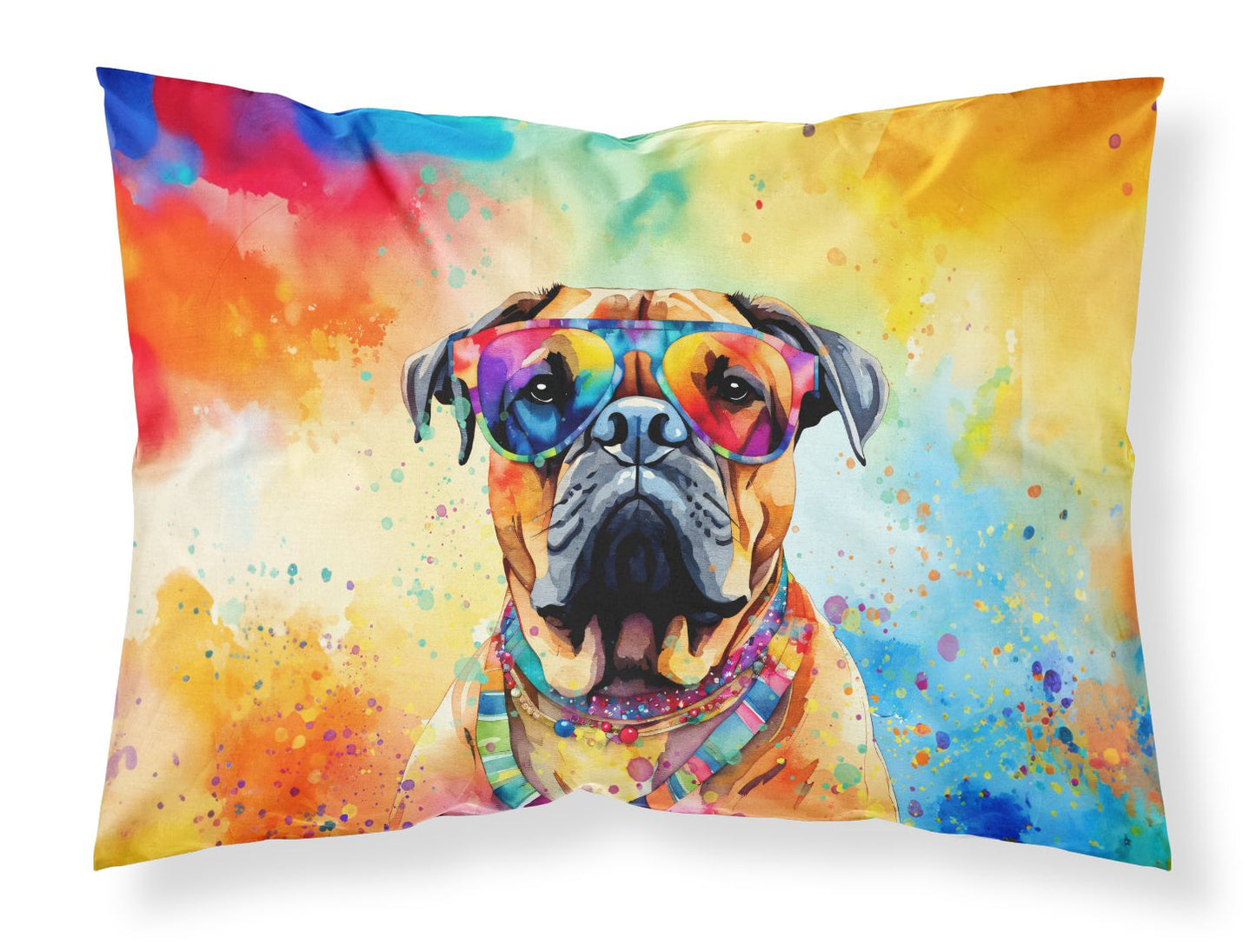 Bullmastiff Hippie Dog Pillowcase - Lightweight, Super Soft & Easy Care Decorative Art for Home