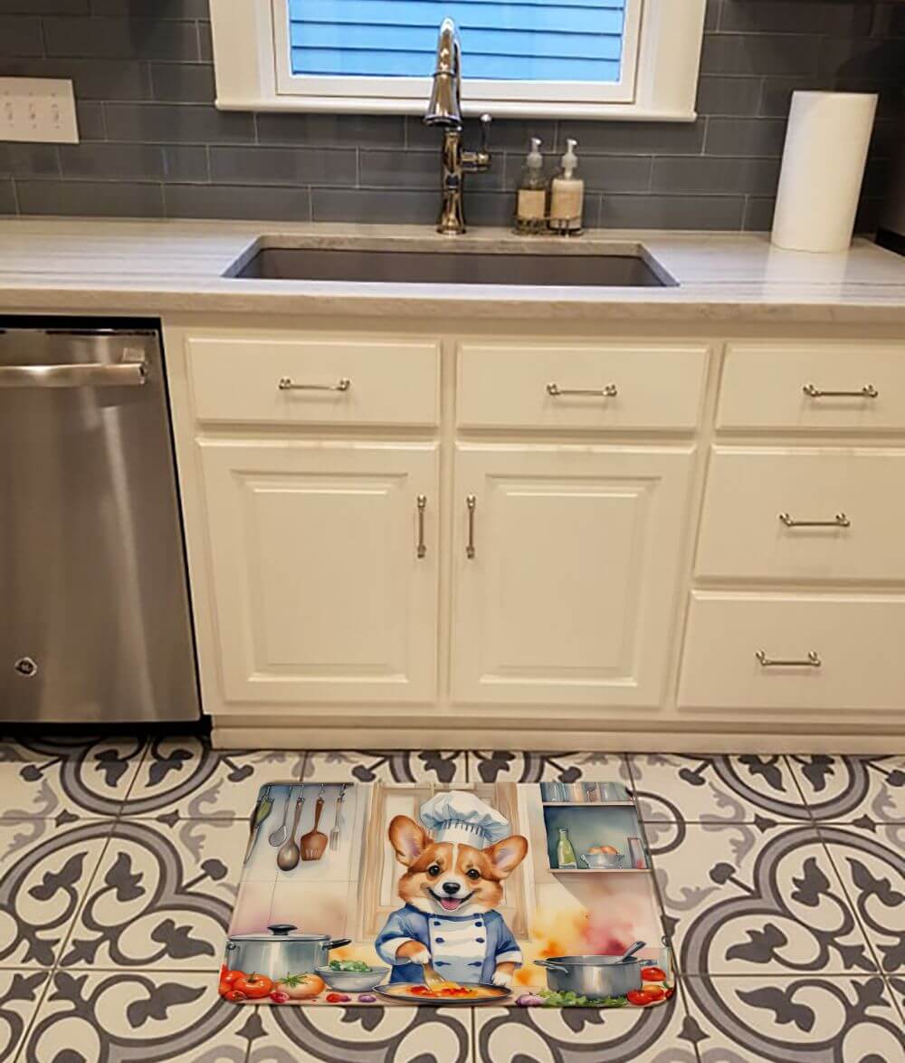 Corgi The Chef Memory Foam Kitchen Mat Machine Washable Anti-Fatigue Mat Cushion Comfort Bath Mat or Kitchen Rug