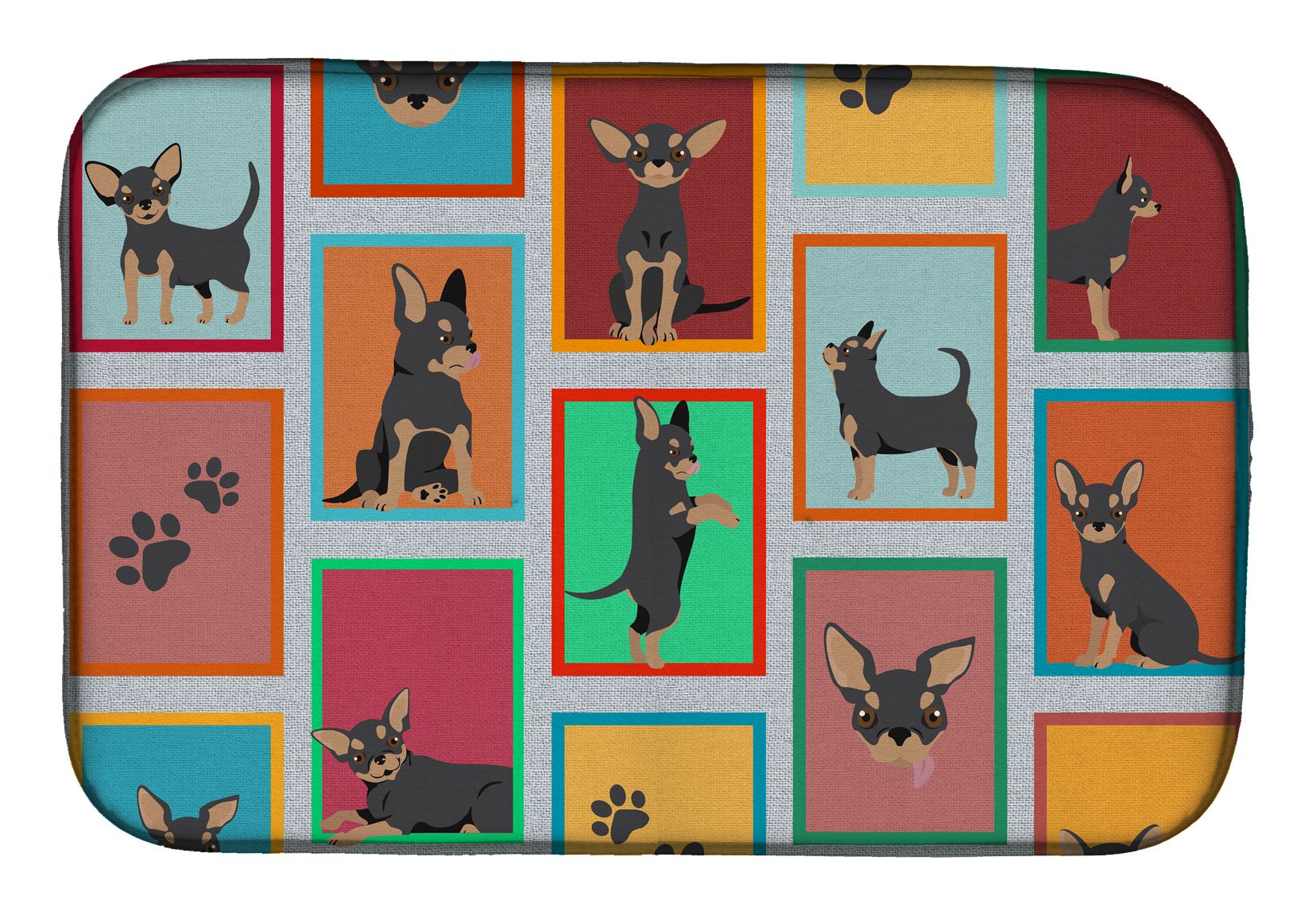 Lots of Black and Tan Chihuahua Dish Drying Mat Absorbent Dish Drying Mat Pad for Kitchen Counter Dish Drainer Mat for Countertop, 14 x 21", Multicolor