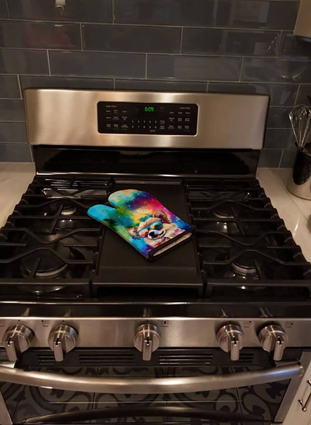 Pomeranian Hippie Dawg Oven Mitt Heat Resistant Thick Oven Mitt for Hot Pans and Oven, Kitchen Mitt Protect Hands, Cooking Baking Glove