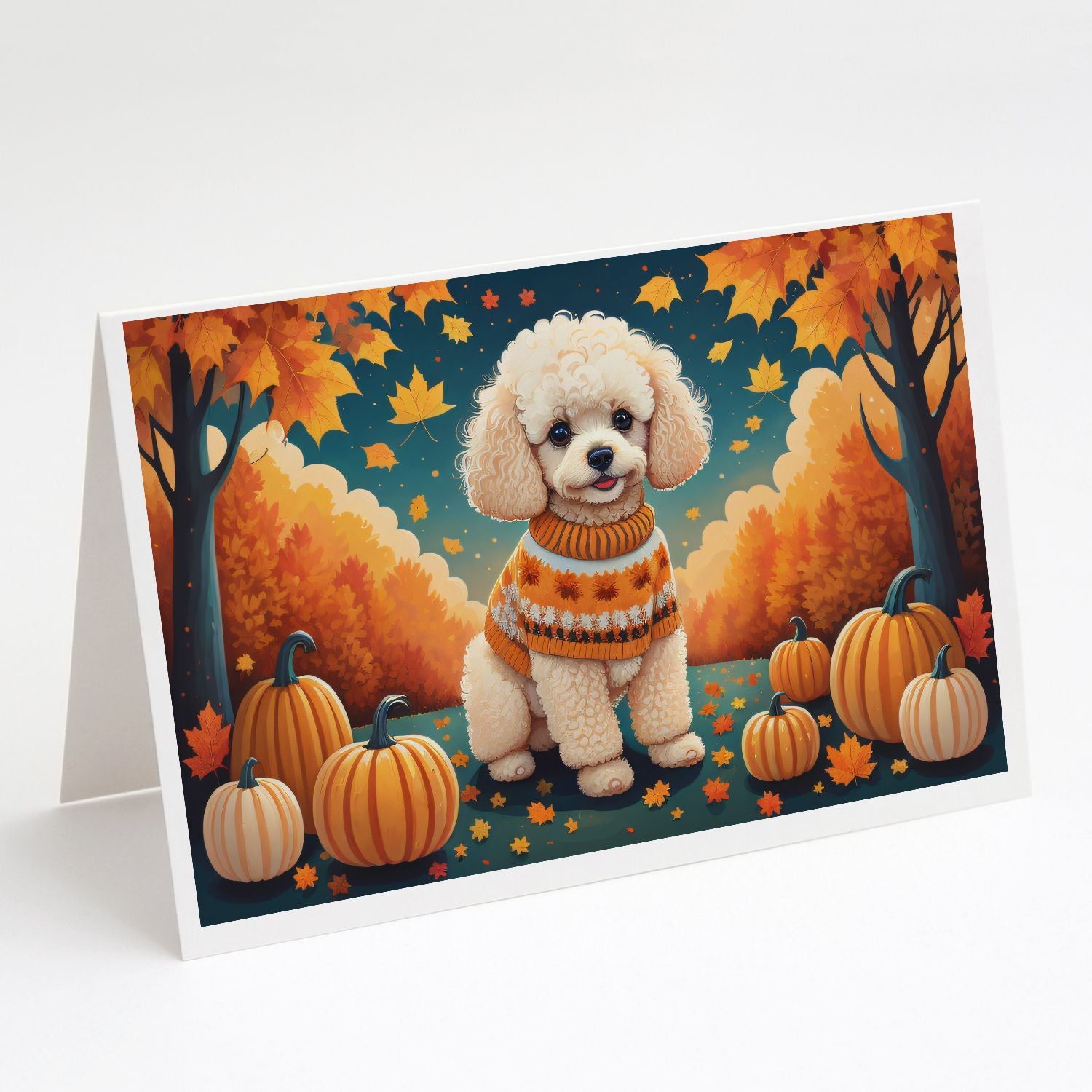 Poodle Fall Greeting Cards Pack of 8 Blank Cards with Envelopes Whimsical A7 Size 5x7 Blank Note Cards
