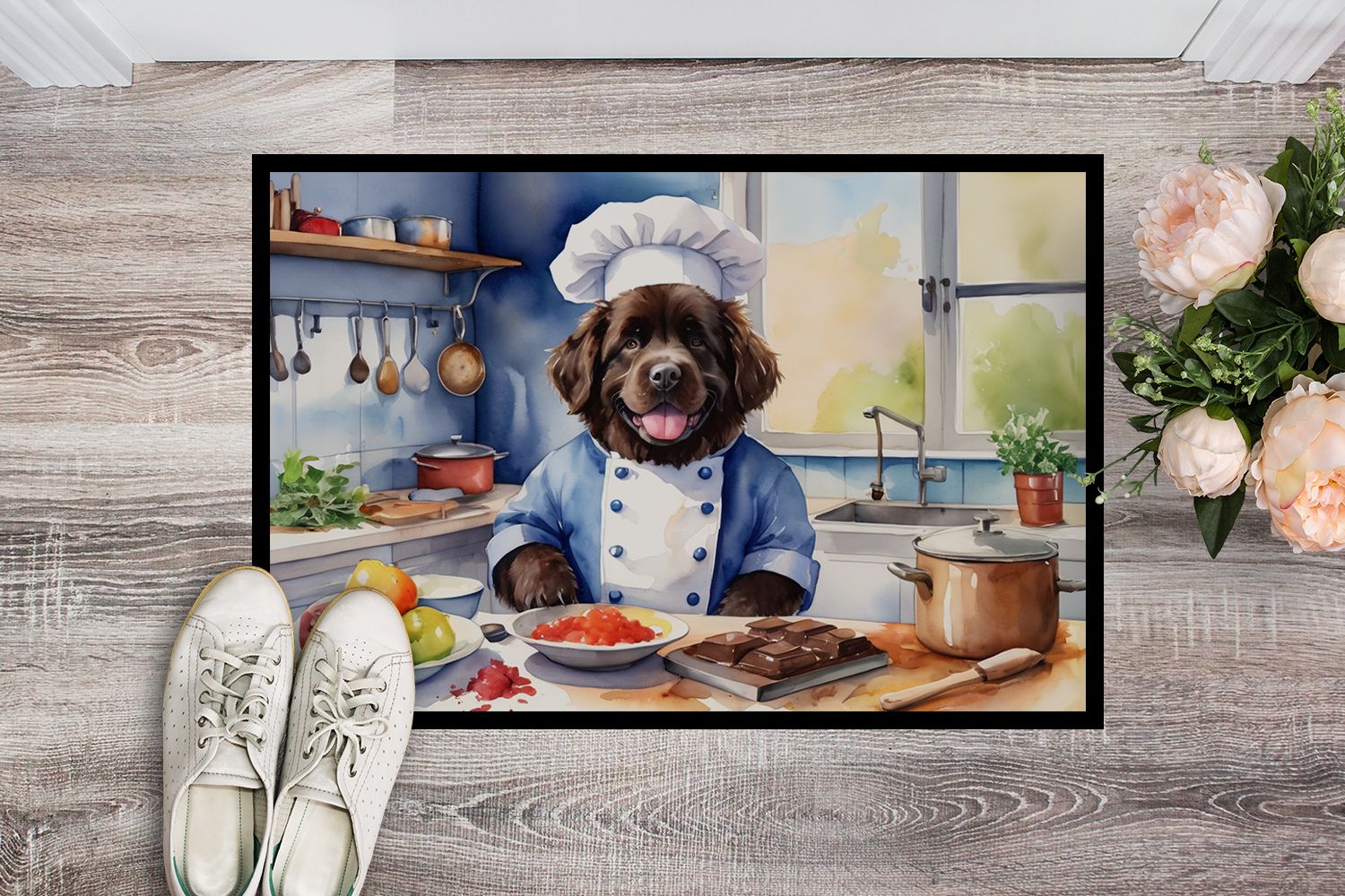 Newfoundland The Chef Doormat Front Door Mat Indoor Outdoor Rugs for Entryway, Non Slip Washable Low Pile, 24H X 36W