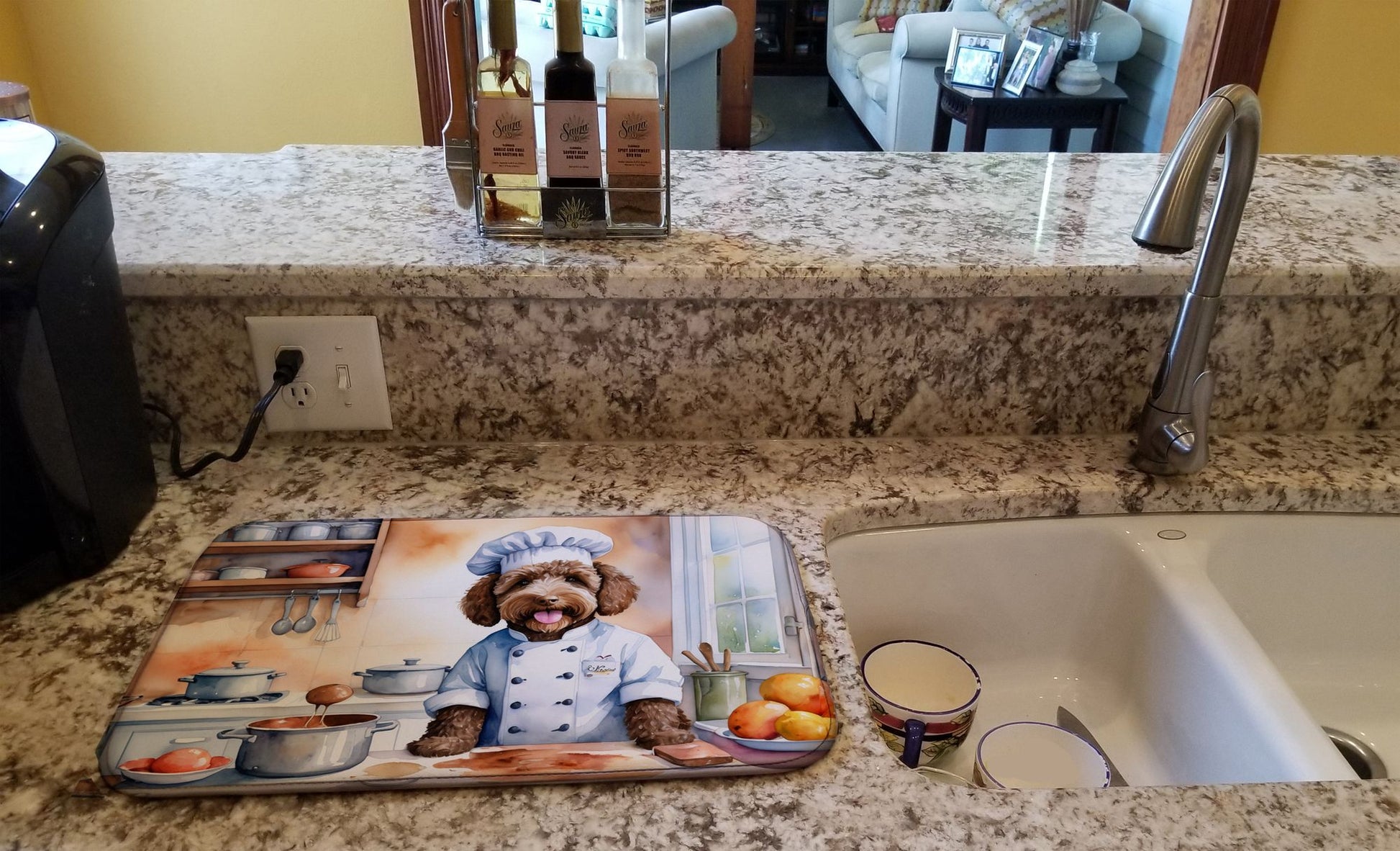 Labradoodle The Chef Dish Drying Mat Absorbent Dish Drying Mat Pad for Kitchen Counter Dish Drainer Mat for Countertop, 14 x 21", Multicolor
