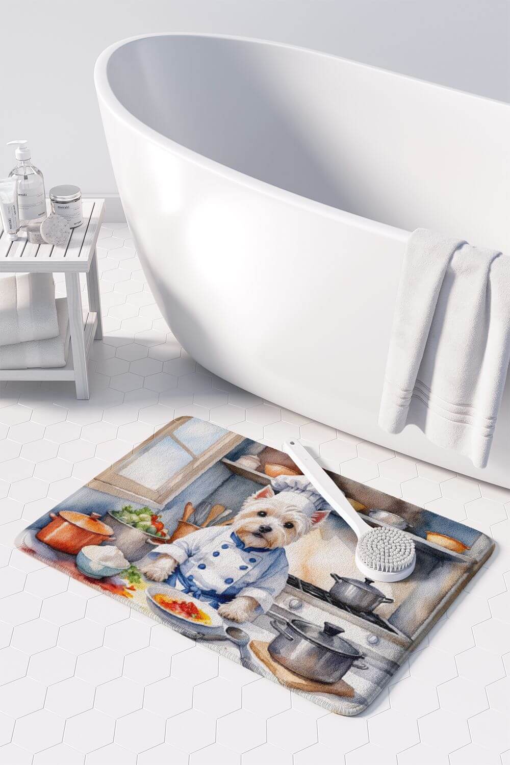 Westie The Chef Memory Foam Kitchen Mat Machine Washable Anti-Fatigue Mat Cushion Comfort Bath Mat or Kitchen Rug