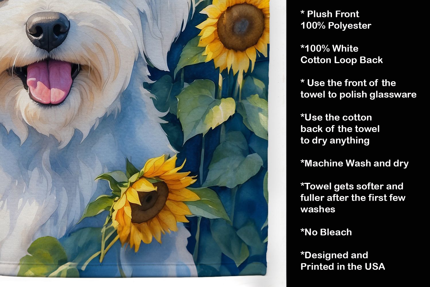Coton de Tulear in Sunflowers Kitchen Towel Dish Cloths Guest Hand Towel Decorative Bathroom Towel for Face,Tea, Dishcloth, Kitchen and Bath