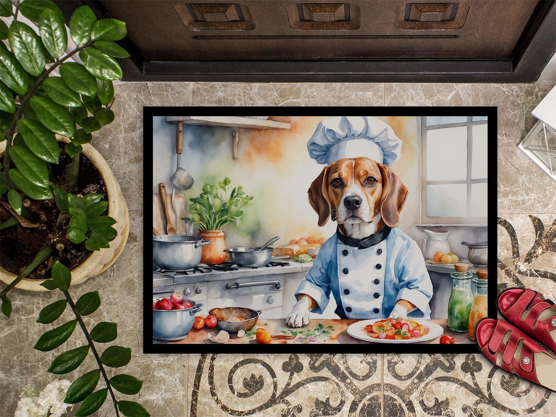 Beagle The Chef Doormat Front Door Mat Indoor Outdoor Rugs for Entryway, Non Slip Washable Low Pile, 24H X 36W