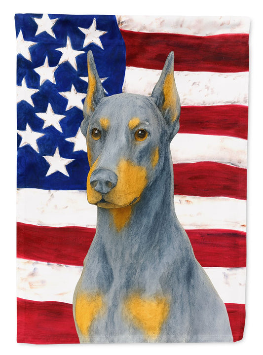 Blue Doberman Pinscher American Flag House Flag Large Porch Sleeve Pole Decorative Outside Yard Banner Artwork Wall Hanging, Polyester, House Size, Multicolor