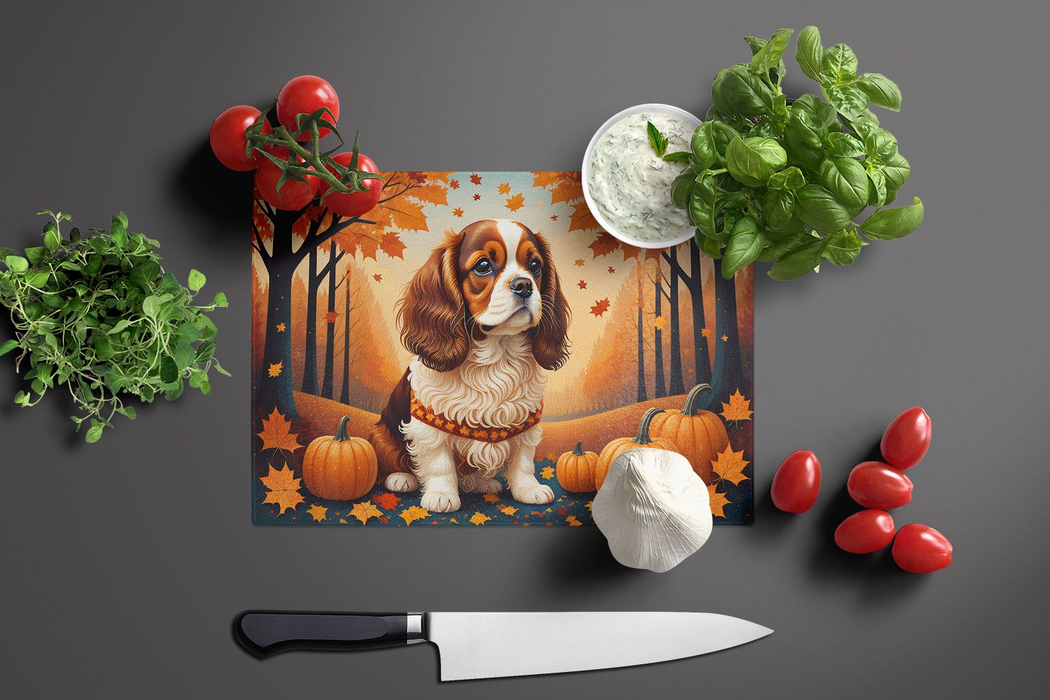 NEW Cavalier Spaniel Fall Glass Cutting Board Decorative Tempered Glass Kitchen Cutting and Serving Board Large Size Chopping Board