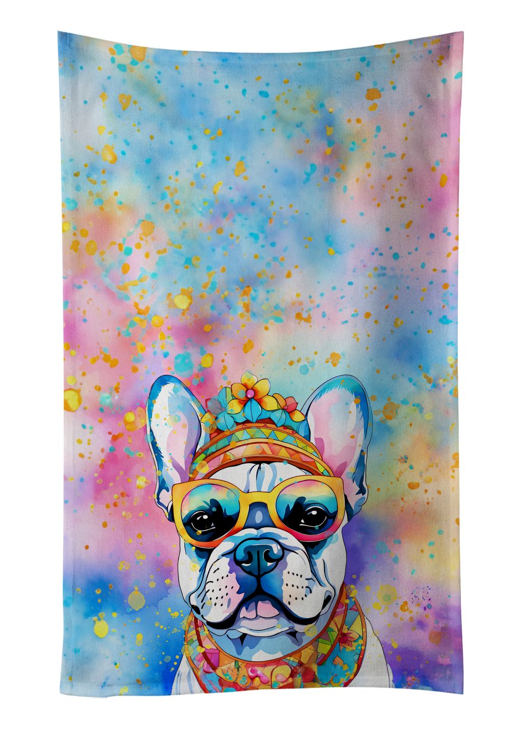 French Bulldog Hippie Dawg Kitchen Towel Dish Cloths Guest Hand Towel Decorative Bathroom Towel for Face,Tea, Dishcloth, Kitchen and Bath