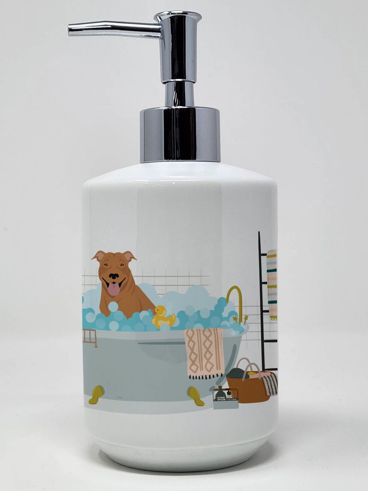 NEW Red Pit Bull Terrier Ceramic Soap Dispenser Hand Soap Dispenser Pump Bottles for Bathroom Kitchen, Empty Refillable Liquid Soap Container