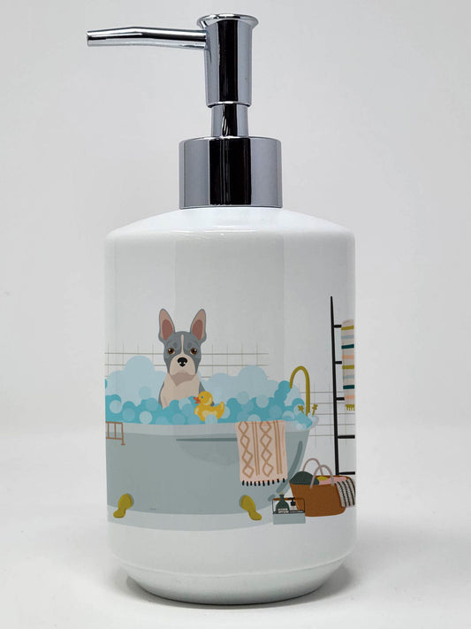Blue Boston Terrier Ceramic Soap Dispenser Hand Soap Dispenser Pump Bottles for Bathroom Kitchen, Empty Refillable Liquid Soap Container