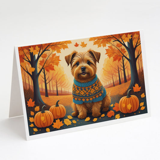 Norfolk Terrier Fall Greeting Cards Pack of 8 Blank Cards with Envelopes Whimsical A7 Size 5x7 Blank Note Cards