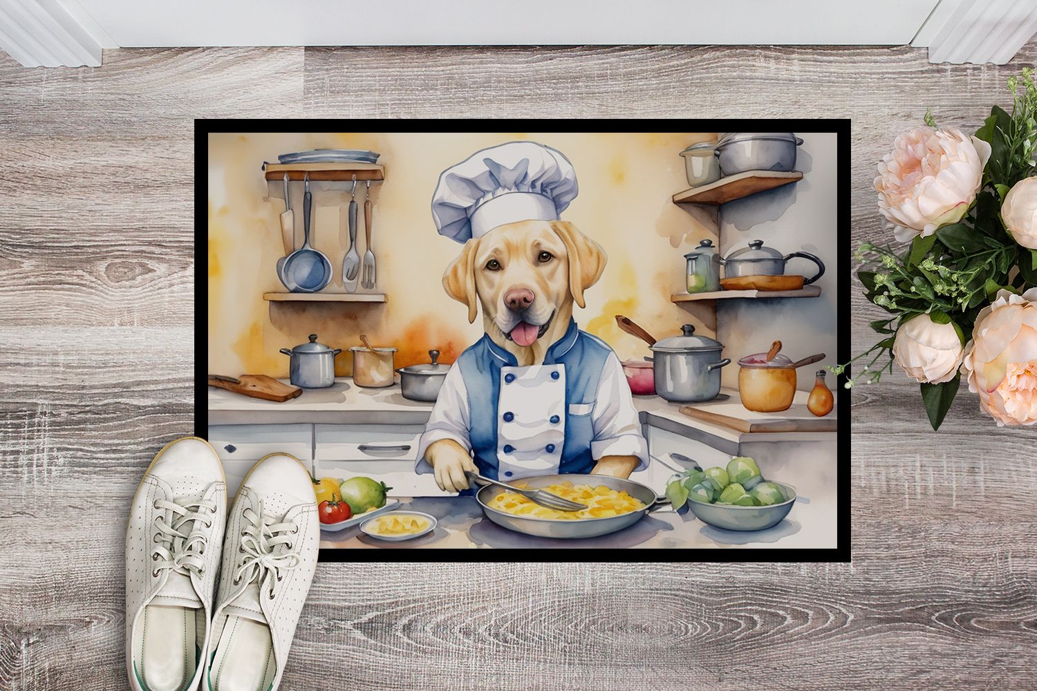 Yellow Labrador Retriever The Chef Doormat Front Door Mat Indoor Outdoor Rugs for Entryway, Non Slip Washable Low Pile, 24H X 36W