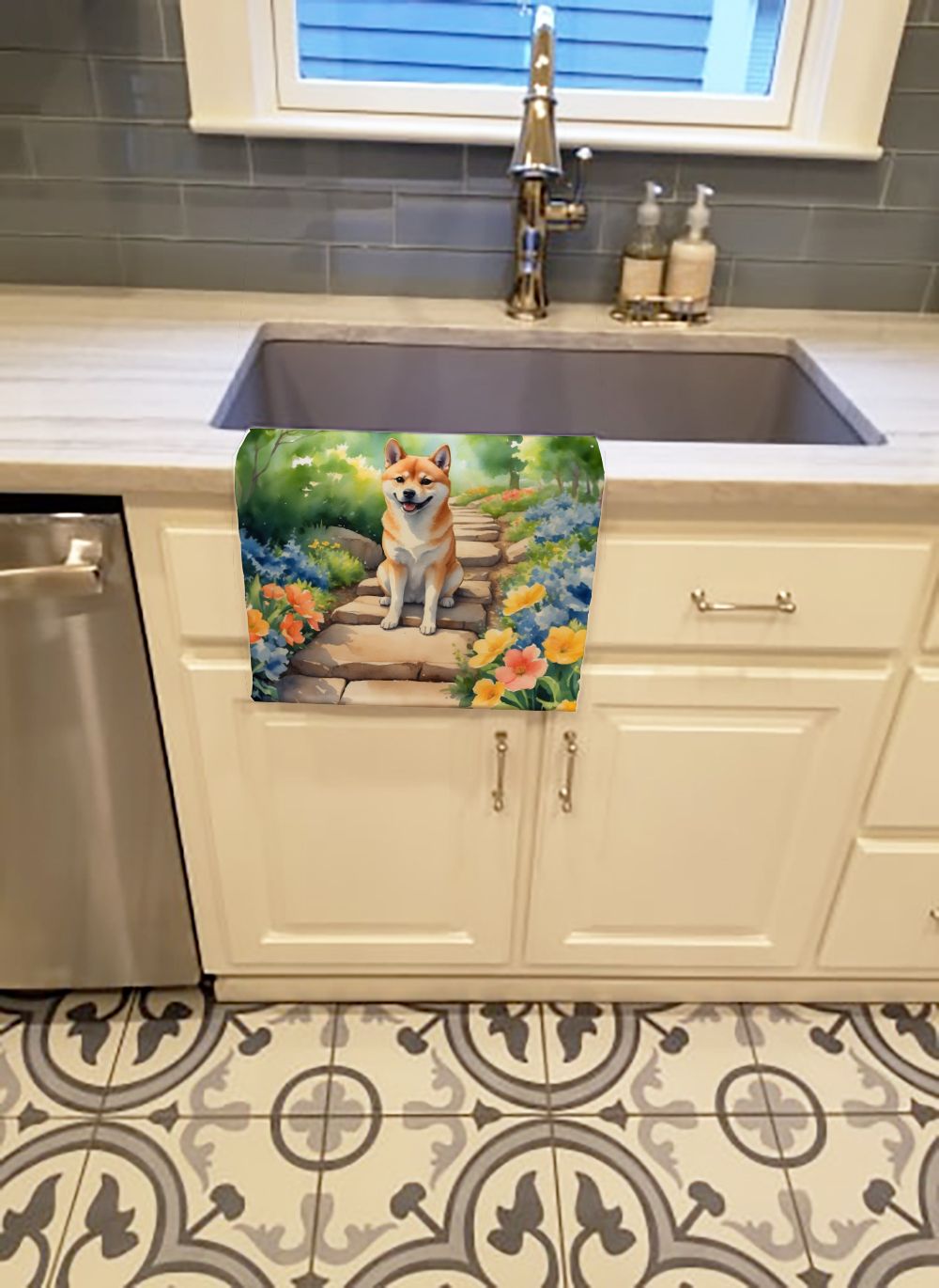 Shiba Inu Spring Path Kitchen Towel Dish Cloths Guest Hand Towel Decorative Bathroom Towel for Face,Tea, Dishcloth, Kitchen and Bath