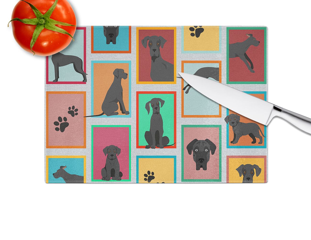 NEW Lots of Black Great Dane Glass Cutting Board Decorative Tempered Glass Kitchen Cutting and Serving Board Large Size Chopping Board