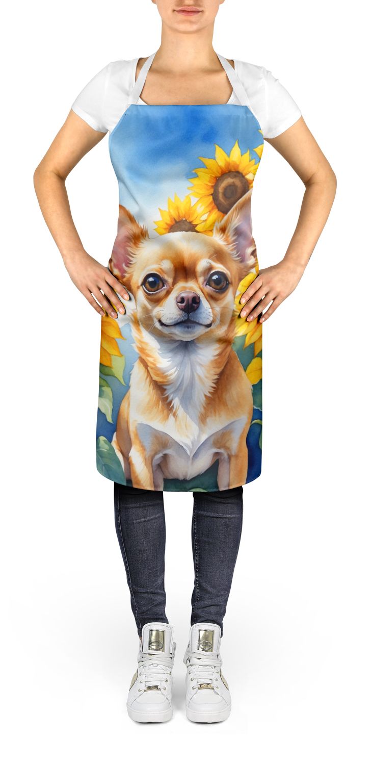Chihuahua in Sunflowers Apron Cooking Kitchen Server Baking Crafts Gardening for Adult Women Men, Unisex, Large, Multicolor