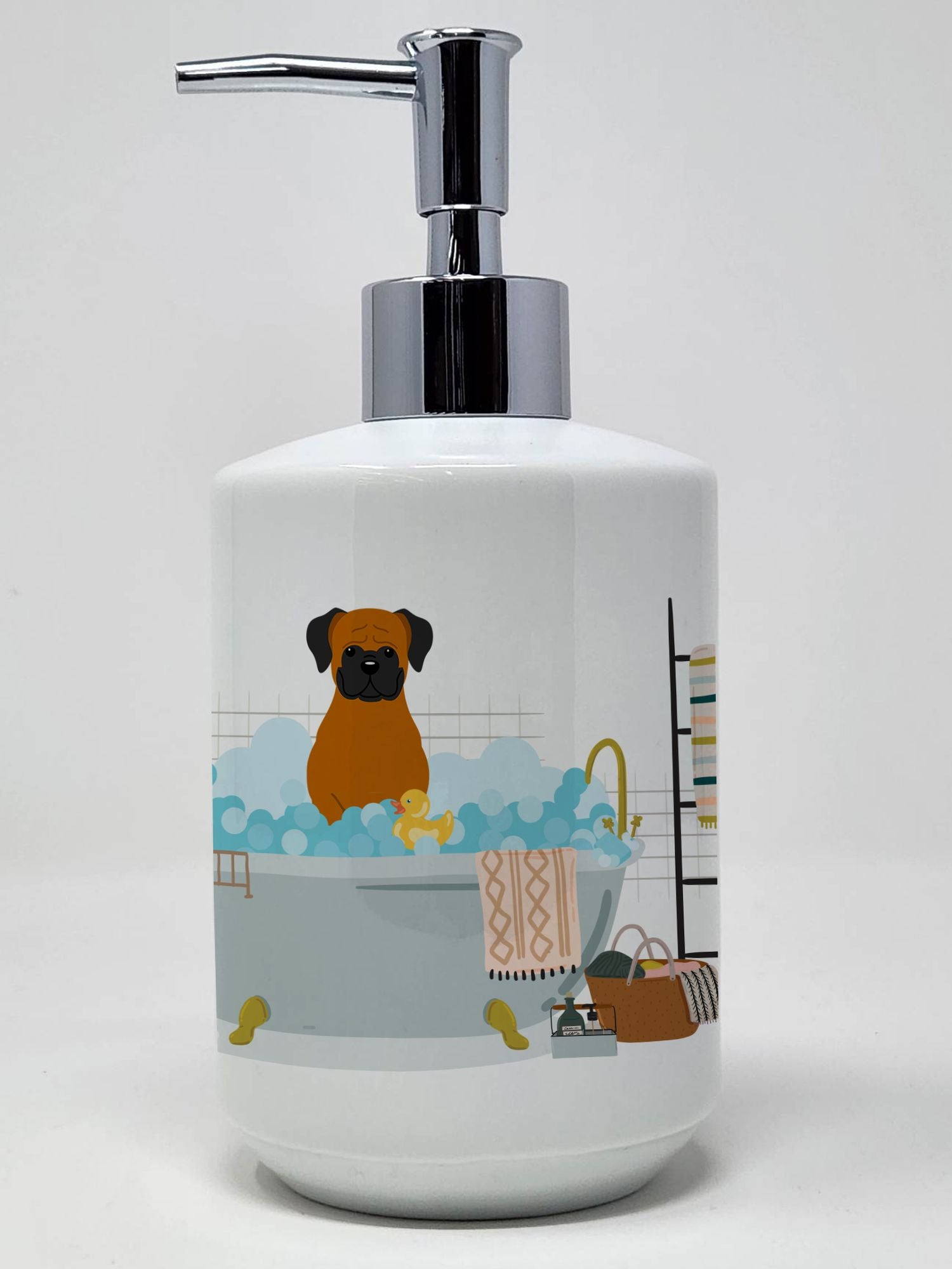 Fawn Boxer in Bathtub Ceramic Soap Dispenser Hand Soap Dispenser Pump Bottles for Bathroom Kitchen, Empty Refillable Liquid Soap Container