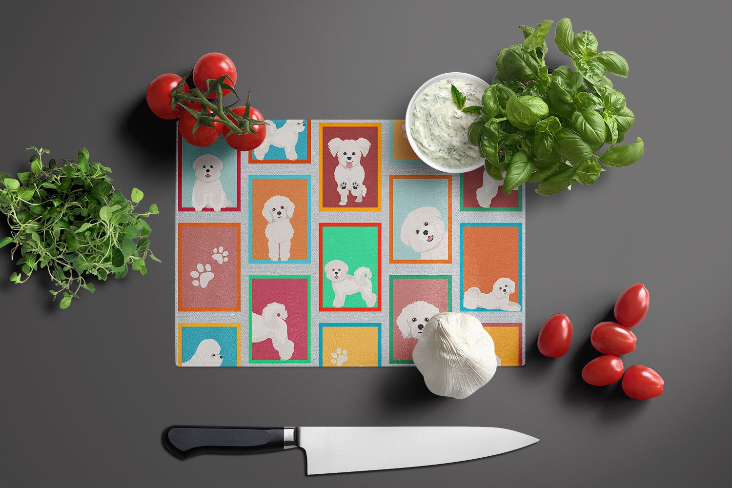 NEW Lots of Bichon Frise Glass Cutting Board Decorative Tempered Glass Kitchen Cutting and Serving Board Large Size Chopping Board