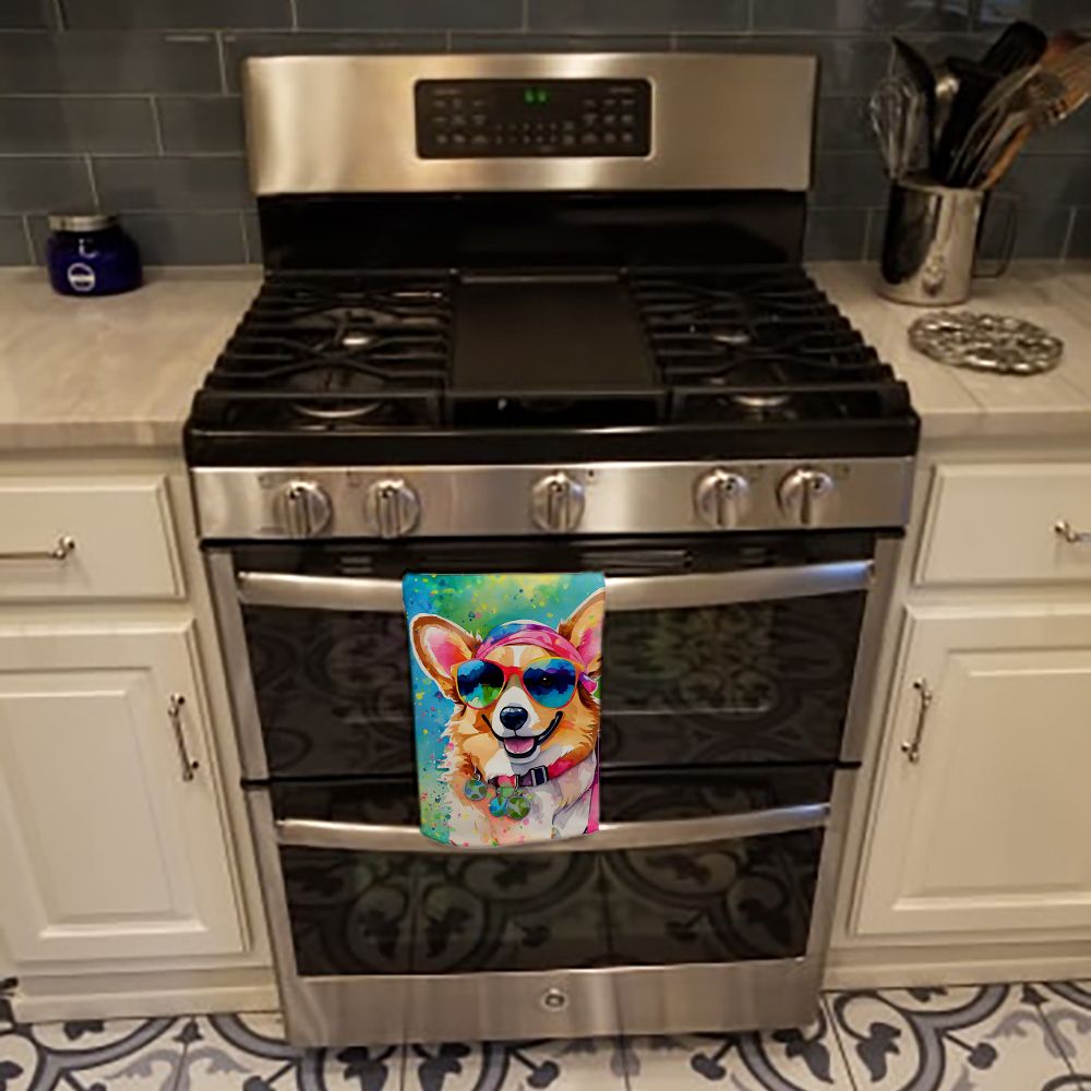 Corgi Hippie Dawg Kitchen Towel Dish Cloths Guest Hand Towel Decorative Bathroom Towel for Face,Tea, Dishcloth, Kitchen and Bath