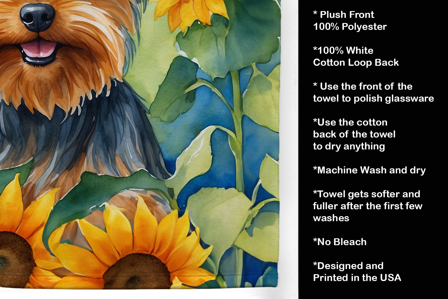 Yorkshire Terrier in Sunflowers Kitchen Towel Dish Cloths Guest Hand Towel Decorative Bathroom Towel for Face,Tea, Dishcloth, Kitchen and Bath
