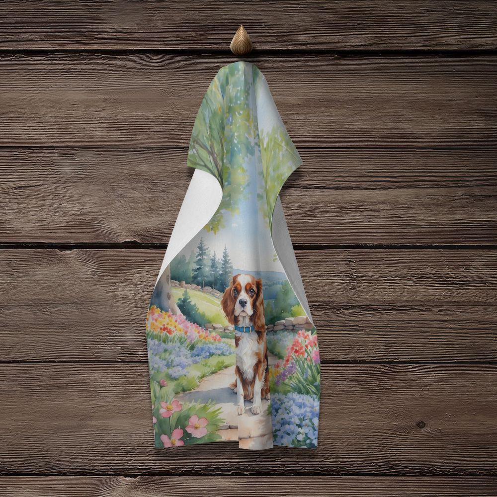 Cavalier Spaniel Spring Path Kitchen Towel Dish Cloths Guest Hand Towel Decorative Bathroom Towel for Face,Tea, Dishcloth, Kitchen and Bath