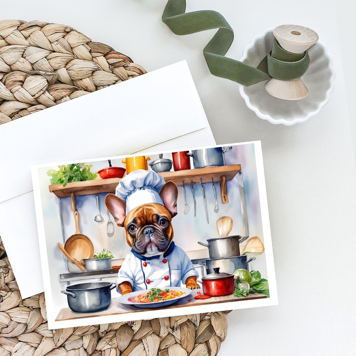 French Bulldog The Chef Greeting Cards Pack of 8 Blank Cards with Envelopes Whimsical A7 Size 5x7 Blank Note Cards