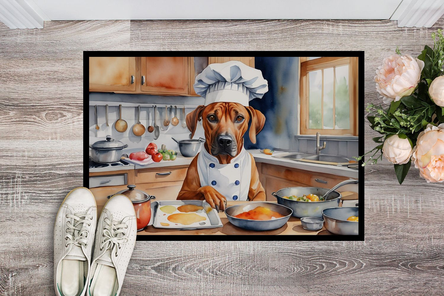 Rhodesian Ridgeback The Chef Doormat Front Door Mat Indoor Outdoor Rugs for Entryway, Non Slip Washable Low Pile, 24H X 36W