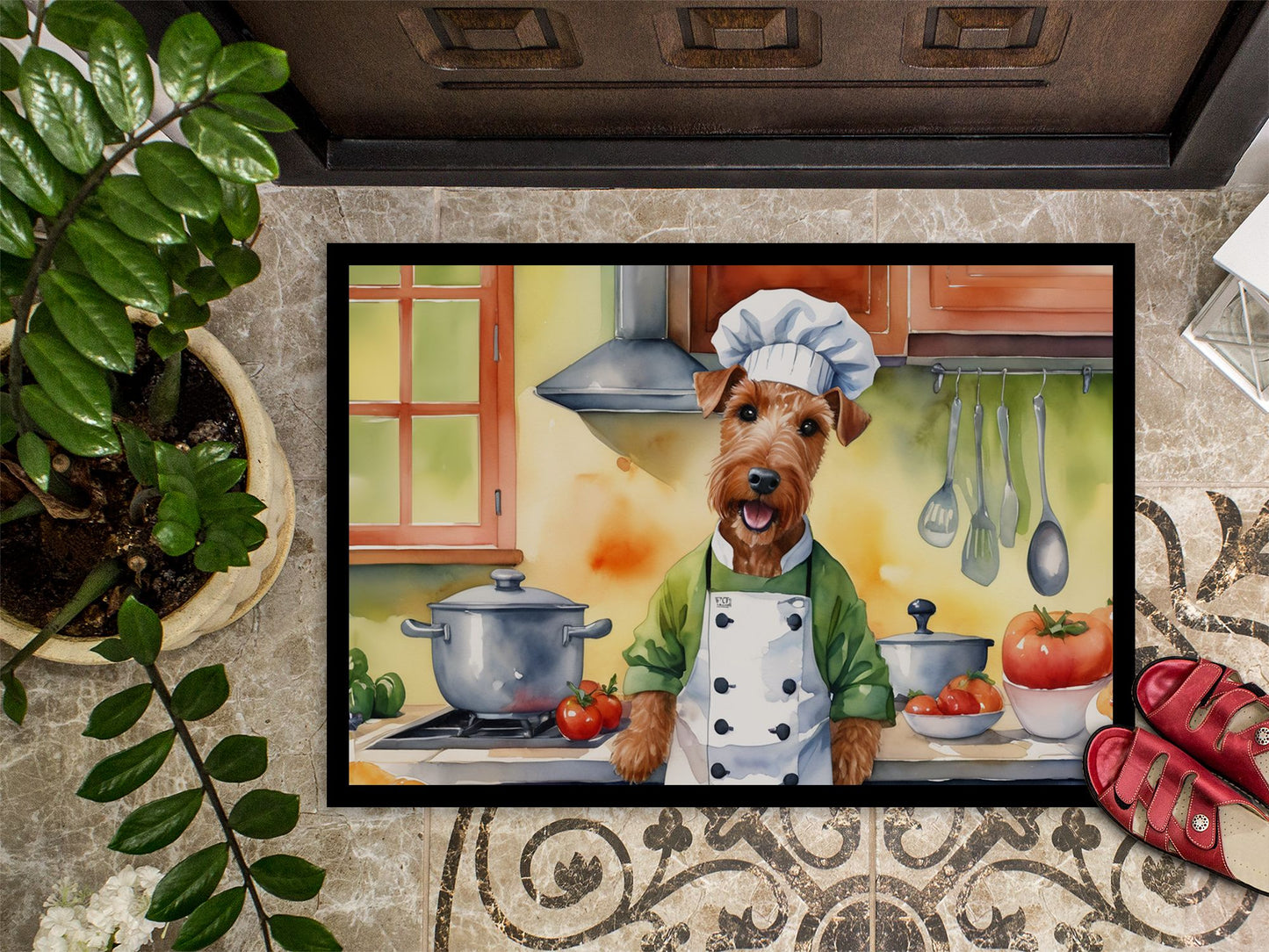 Irish Terrier The Chef Doormat Front Door Mat Indoor Outdoor Rugs for Entryway, Non Slip Washable Low Pile, 24H X 36W
