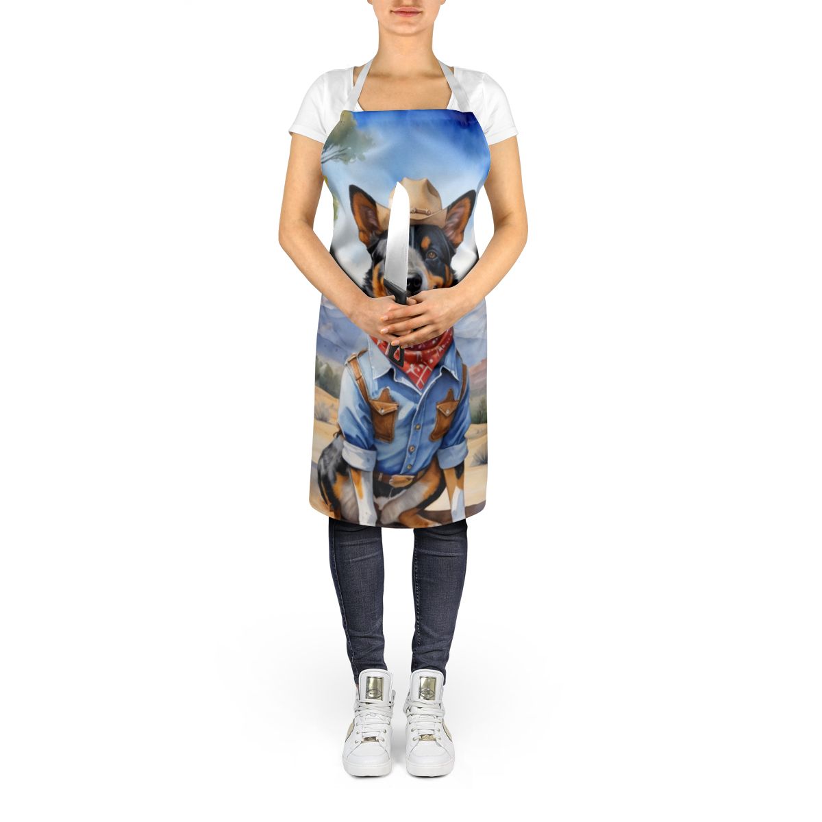 Australian Cattle Dog Cowboy Welcome Apron Cooking Kitchen Server Baking Crafts Gardening for Adult Women Men, Unisex, Large, Multicolor