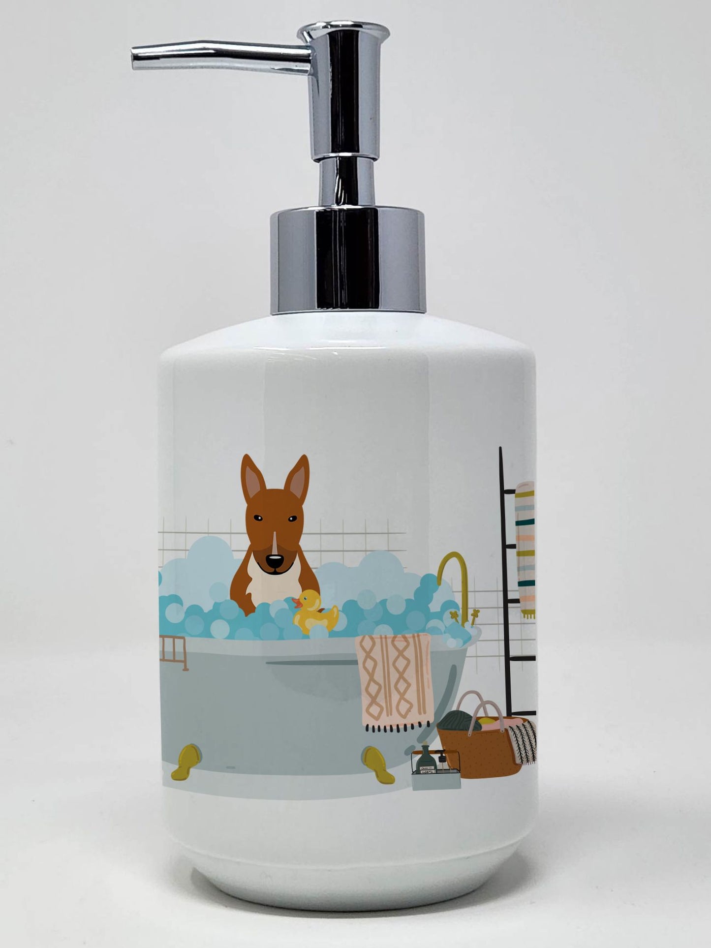 NEW Red Bull Terrier in Bathtub Ceramic Soap Dispenser Hand Soap Dispenser Pump Bottles for Bathroom Kitchen, Empty Refillable Liquid Soap Container