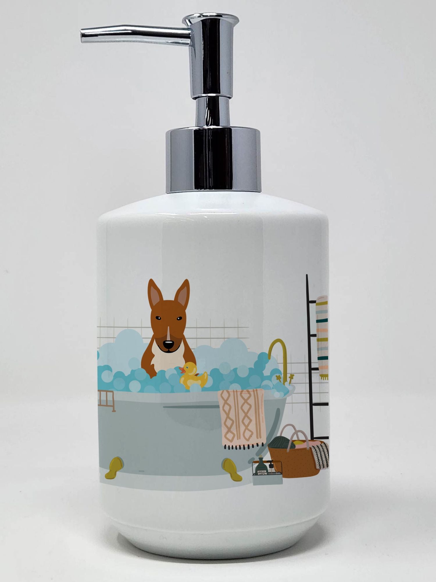 NEW Red Bull Terrier in Bathtub Ceramic Soap Dispenser Hand Soap Dispenser Pump Bottles for Bathroom Kitchen, Empty Refillable Liquid Soap Container