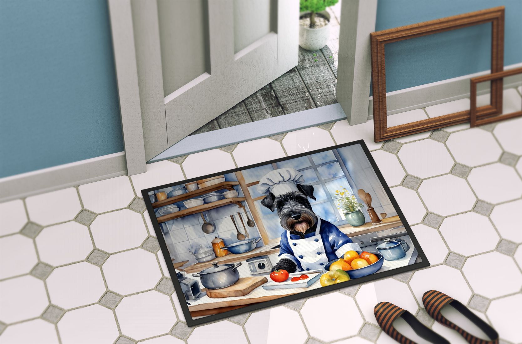 NEW Kerry Blue Terrier The Chef Doormat Front Door Mat Indoor Outdoor Rugs for Entryway, Non Slip Washable Low Pile, 18H X 27W