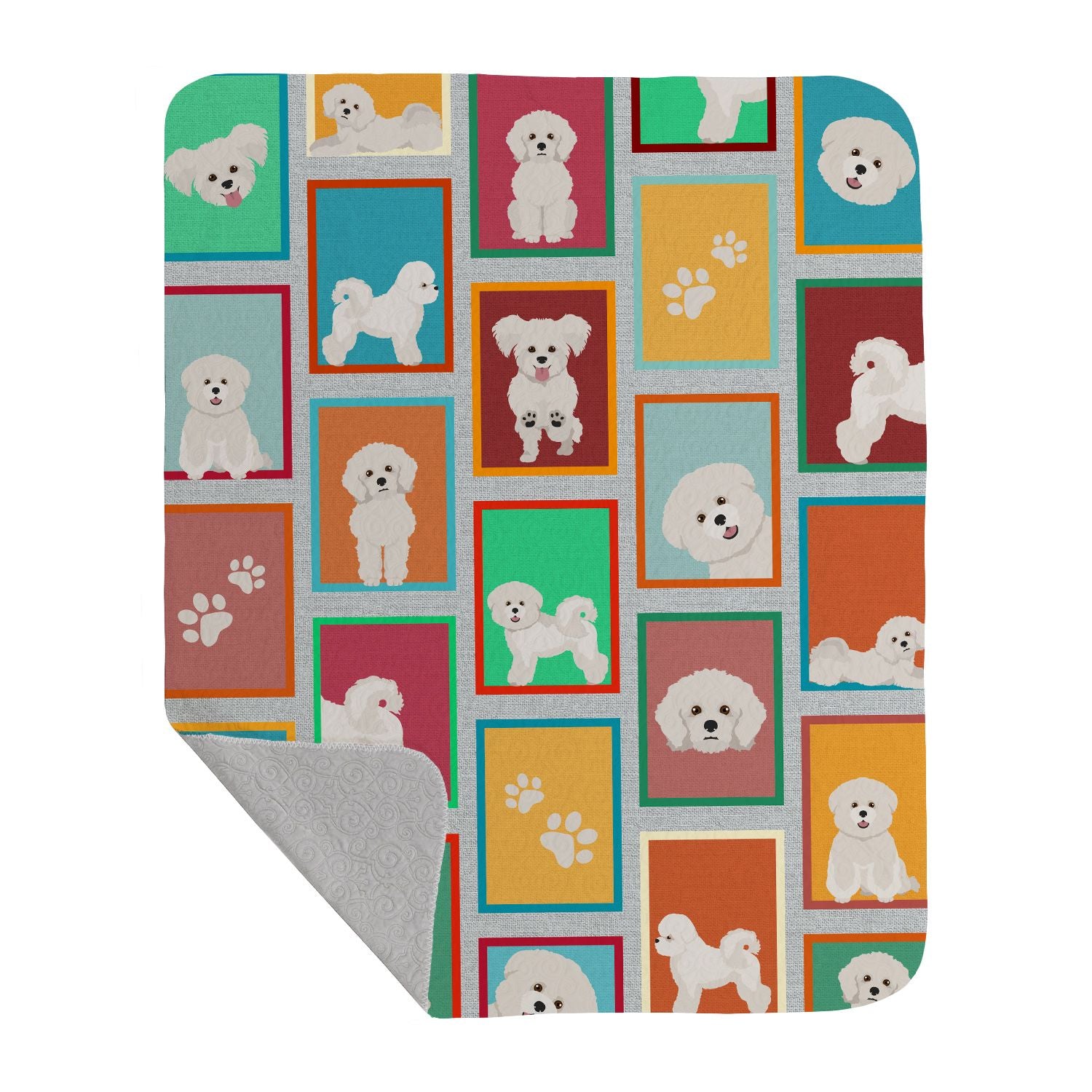 Lots of Bichon Frise Quilted Blanket 50x60 Artwork Pattern Quilted Throw Blanket for Bed, Couch, Sofa, Soft and Lightweight