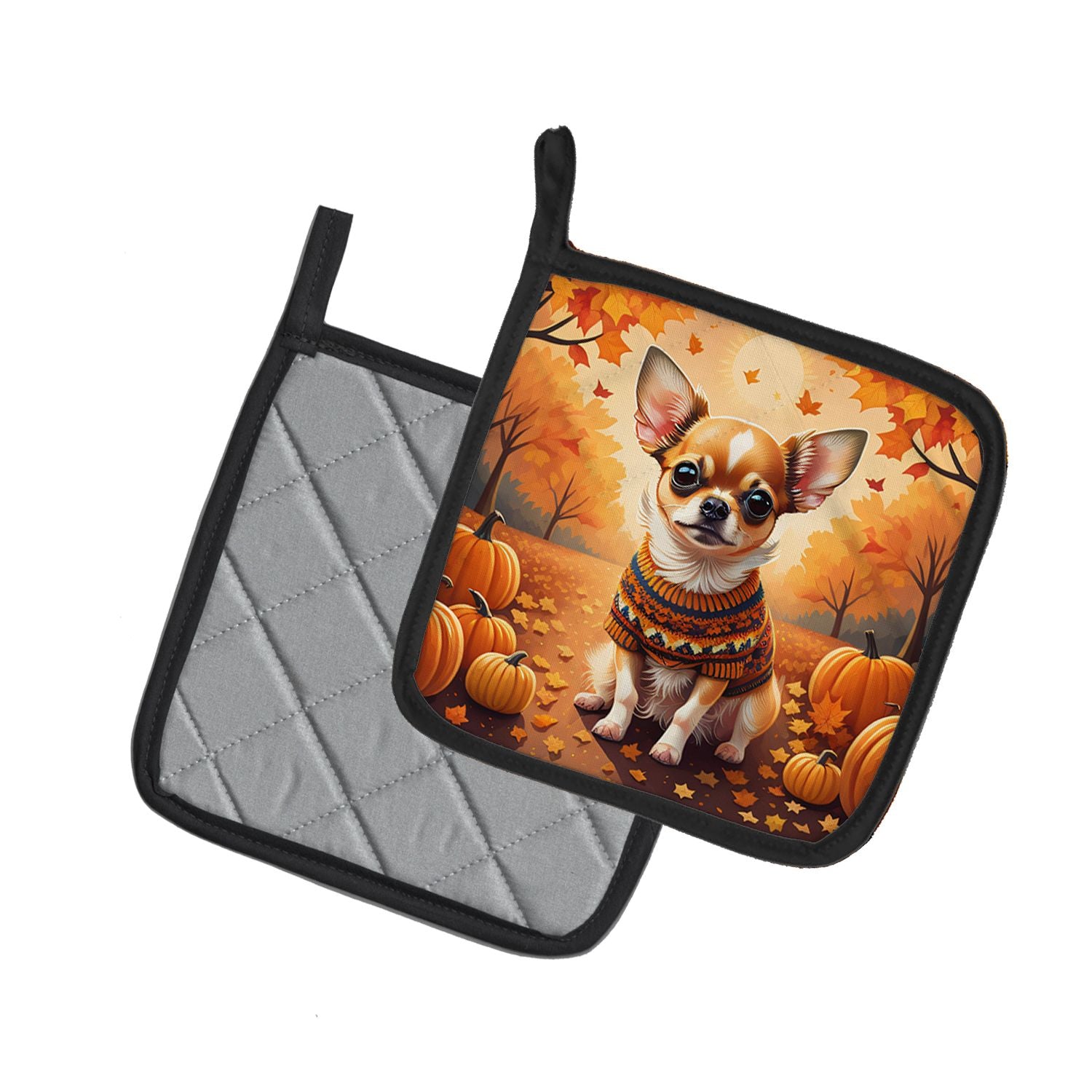 Chihuahua Fall Pair of Pot Holders Kitchen Heat Resistant Pot Holders Sets Oven Hot Pads for Cooking Baking BBQ, 7 1/2 x 7 1/2