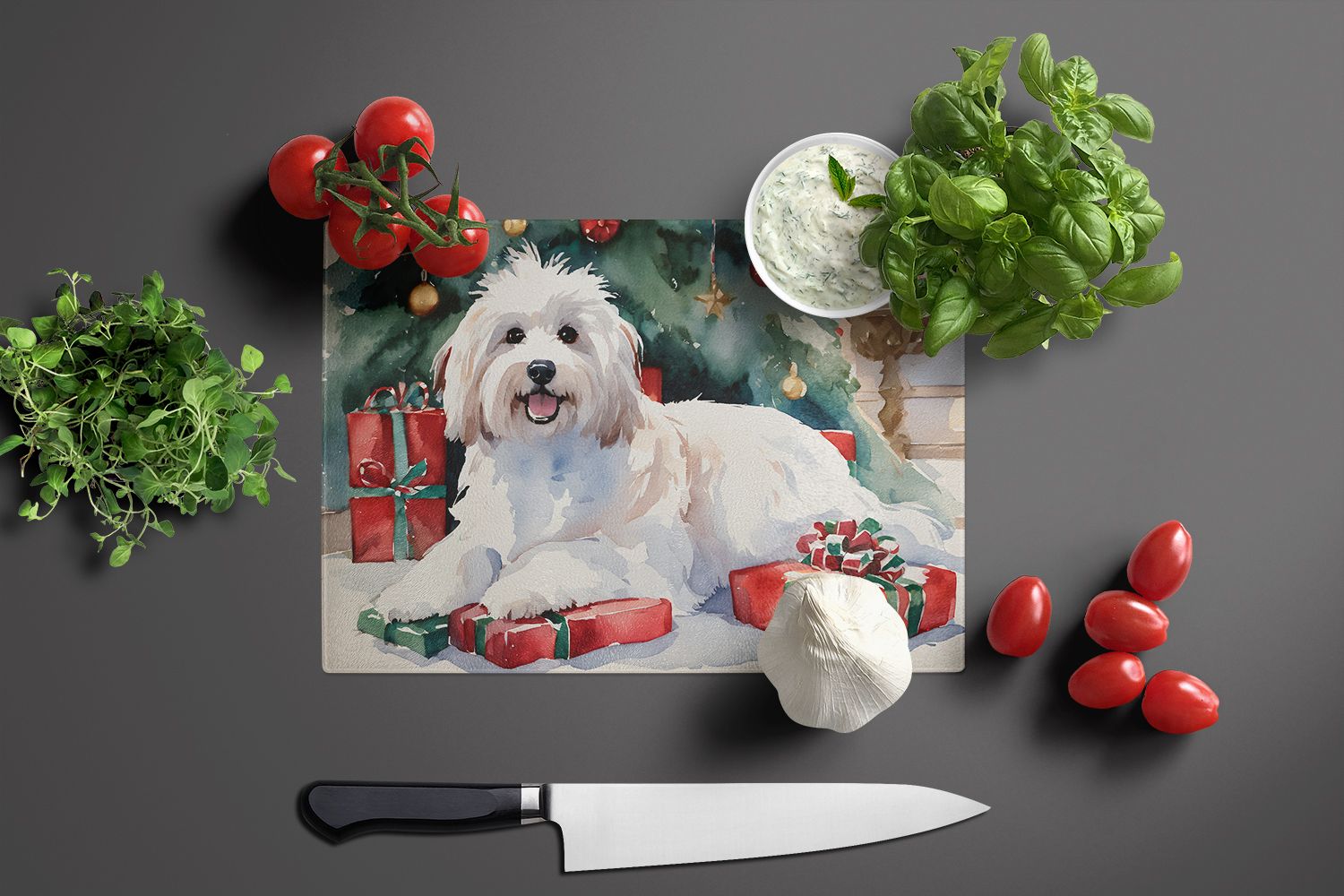 NEW Coton De Tulear Cozy Christmas Glass Cutting Board Decorative Tempered Glass Kitchen Cutting and Serving Board Large Size Chopping Board