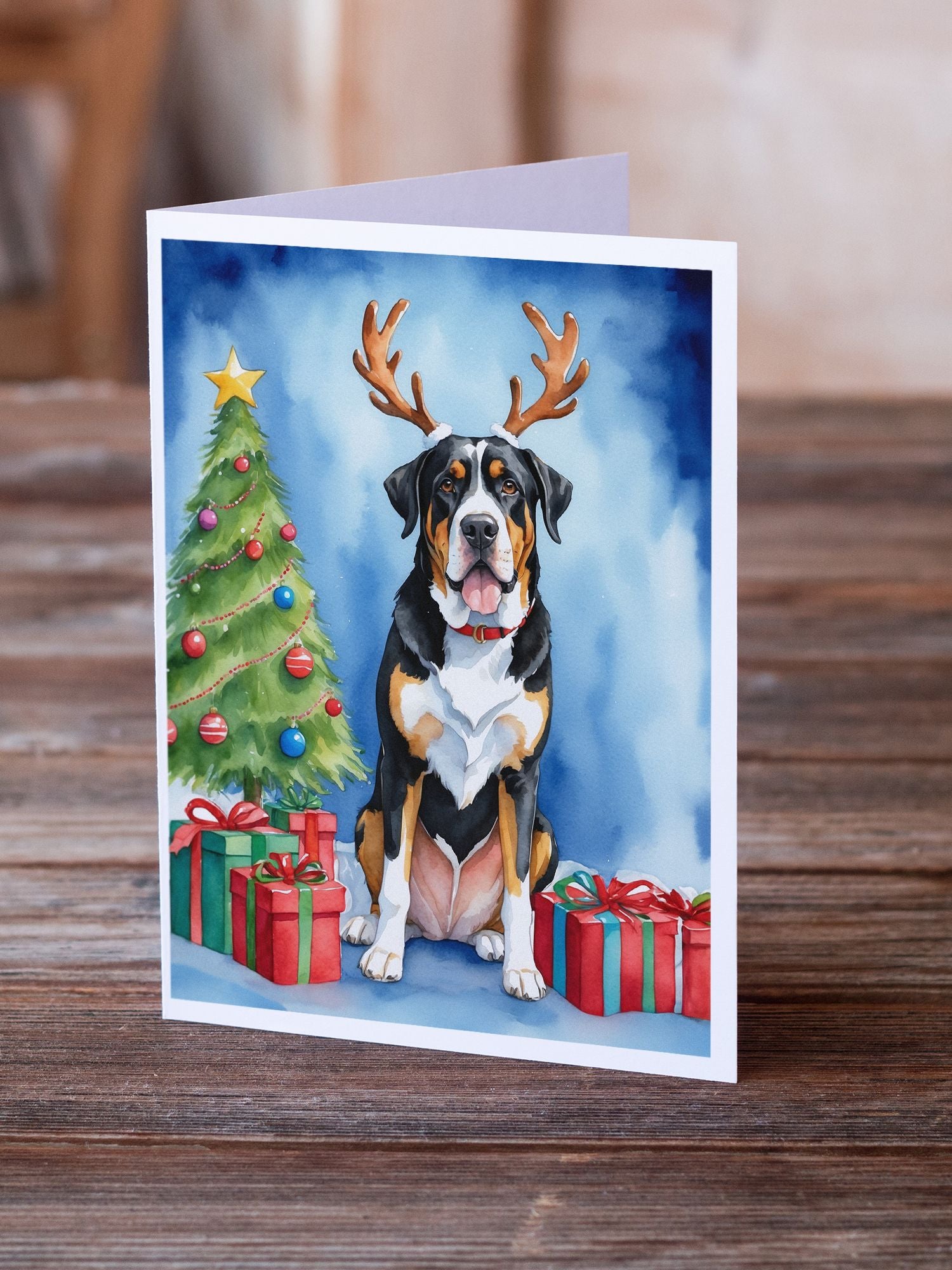 Greater Swiss Mountain Dog Christmas Reindeer Greeting Cards Pack of 8 Blank Cards with Envelopes Whimsical A7 Size 5x7 Blank Note Cards