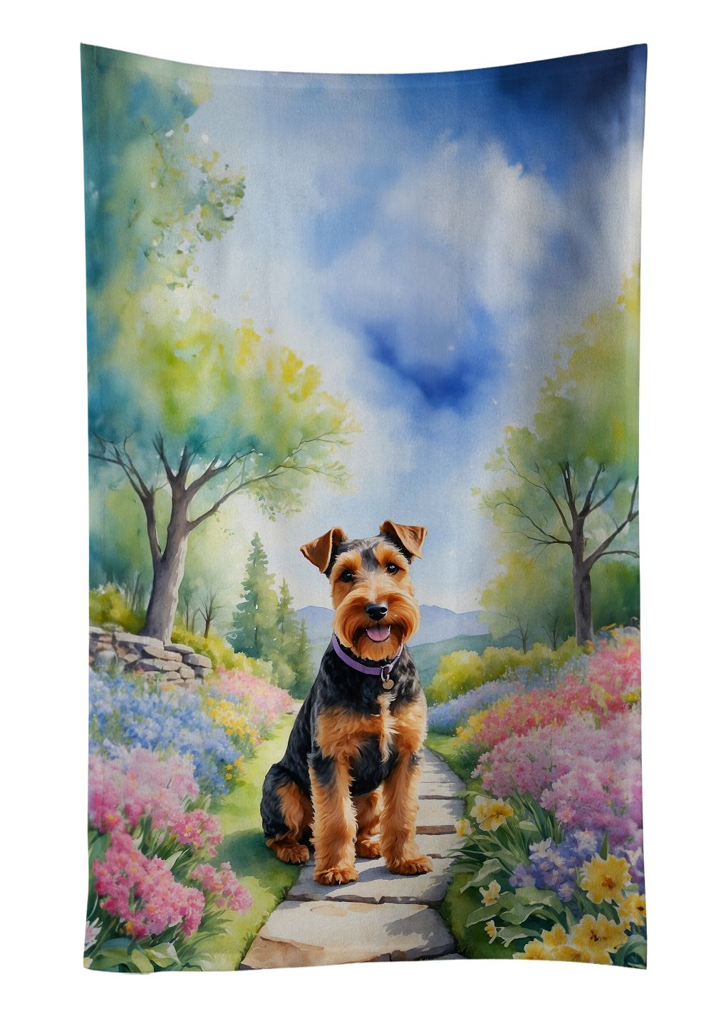 Welsh Terrier Spring Path Kitchen Towel Dish Cloths Guest Hand Towel Decorative Bathroom Towel for Face,Tea, Dishcloth, Kitchen and Bath